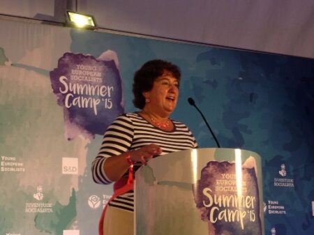 PES Women President Zita Gurmai addresses YES Summer Camp in Santa Cruz,  Portugal