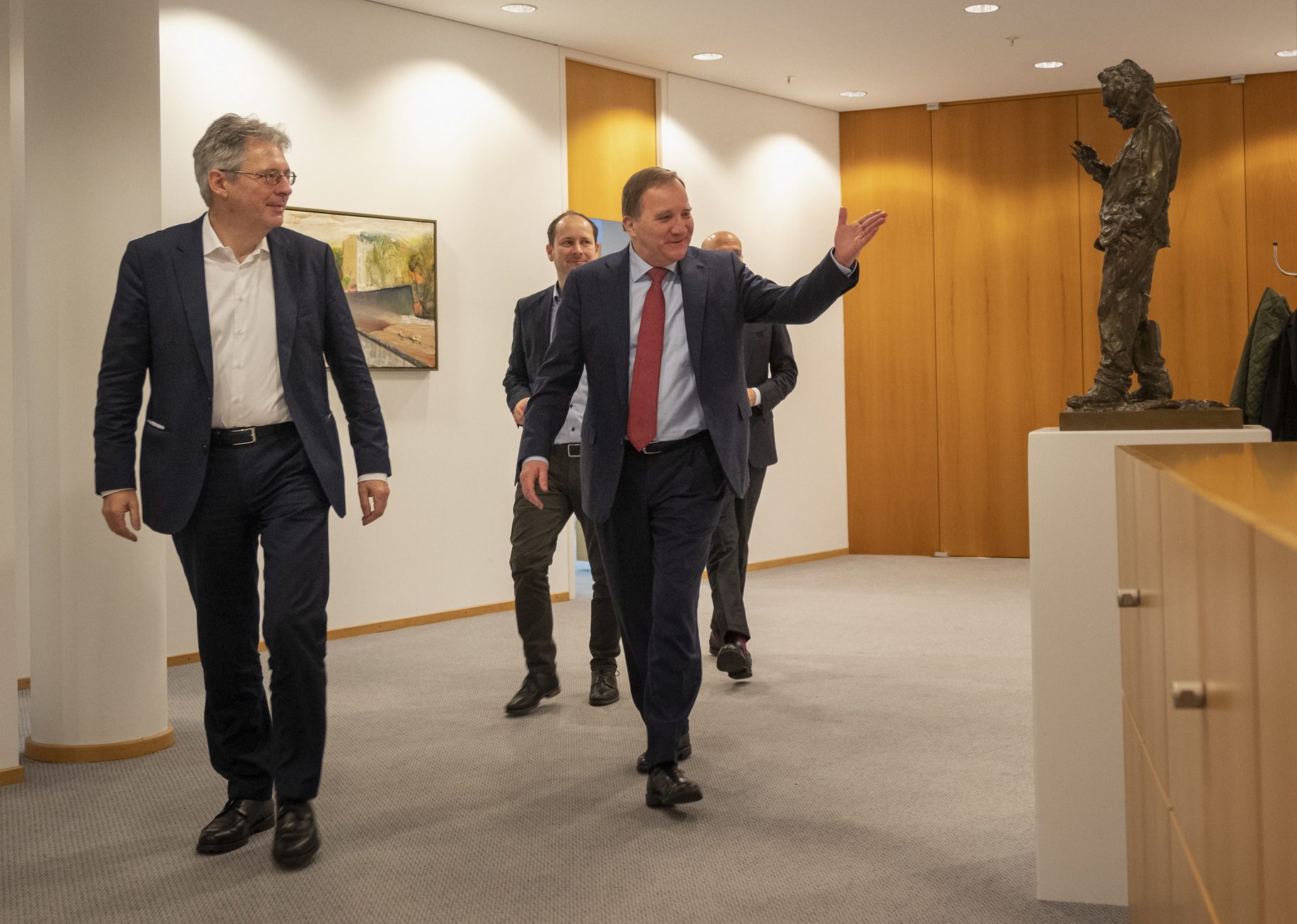 PES Secretary General Achim Post (left) and PES President Stefan Löfven at the Willy-Brandt-Haus, Berlin