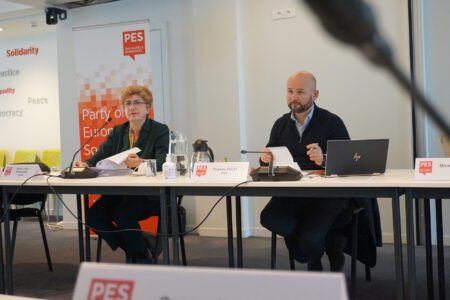 PES FEN Chair Maria João Rodrigues (left) and PES Deputy Secretary General Yonnect Polet at the FEN hybrid meeting today