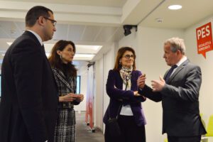 Pictured from right: Slovenian State Secretary for Justice Igor Šoltes, Portuguese Minister for Justice Catarina Sarmento e Castro¸ Spanish Minister for Justice Pilar Llop, and Maltese Minister for Justice Jonathan Attard at the PES offices in Brussels, Belgium.