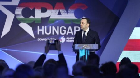 Prime Minister Irakli Garibashvili on Thursday addressed the annual Conservative Political Action Conference in Budapest. Photo: Georgian Government