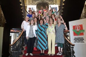 Pictured front from left, PES Women Vice-President Zefi Dimadama, PES Women President Zita Gurmai, PES Women Executive Member and President of MS-ID, Elza Pais, and PES Women Vice-President Katrine Skov with the PES Women Bureau, ahead of the conference.