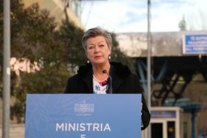 European Commissioner for Home Affairs Ylva Johansson at the Kakavia Border Crossing Point in Albania. 20 February 2021. Photograph: EC - Audiovisual Service