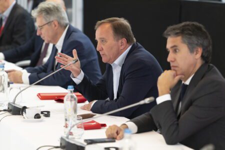 Pictured centre: PES President Stefan Löfven. Left: PES Secretary General Achim Post and right: PES Executive Vice-President Francisco André