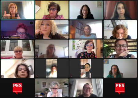 Members of the PES Women Executive meeting by videoconference