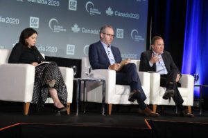 Pictured from right: PES President Stefan Löfven, Vice Chairman of Eurasia Group Gerald Butts and Senior Director of International Climate Policy - CAP Action Frances Colón