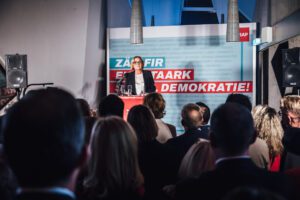 File photo: LSAP lead candidate and First Deputy Prime Minister of Luxembourg Paulette Lenert speaks at an LSAP event. Photo: LSAP