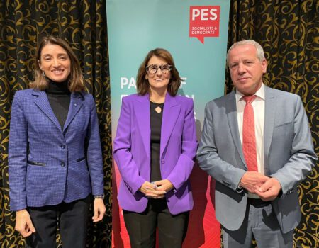 Pictured from left: Spain’s Minister for Justice Pilar Llop, Portugal’s Minister for Justice Catarina Sarmento e Castro, and Slovenia’s State Secretary for Justice Igor Šoltes