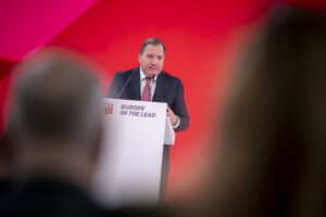 PES President Stefan Löfven addressing the 2023 PES Congress