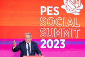 File photo: Nicolas Schmit addresses the PES Social Summit in Porto, Portugal, 26 May 2023