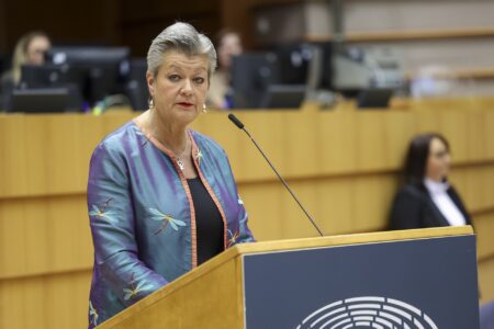 European Commissioner Ylva Johansson speaks at the European Parliament session on the Pact on Migration and Asylum, 10 April 2024, Brussels, Belgium. Photographer: Alexis Haulot. Copyright: © European Union 2024 - Source : EP