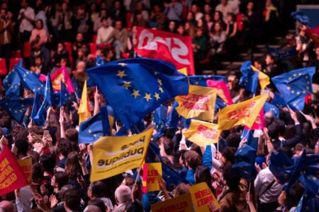 Parti Socialiste-Place publique supporters at a European elections rally in Paris, France, 30 May 2024