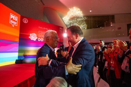 File photo: new European Council President António Costa (left) and PES President Stefan Löfven at the PES Social Summit in Porto, Portugal, in May 2023