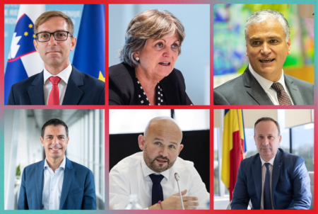 Pictured clockwise from left: Slovenia’s State Secretary for Cohesion Policy Marco Koprivc, European Commissioner Elisa Ferreira, President of the European Committee of the Regions Vasco Alves Cordeiro, Romania’s Minister for Investments and European Projects Adrian Câciu, PES Deputy Secretary General Yonnec Polet and Member of the European Parliament Marcos Ros Sempere.